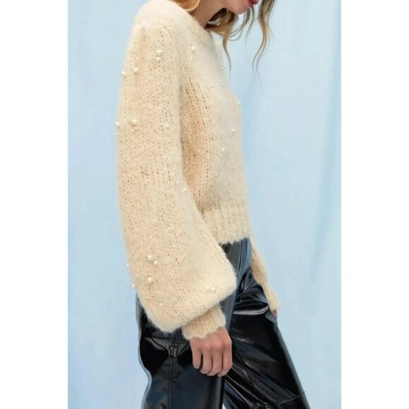 ARITZIA WILFRED Le Fou Shimmy Sweater Pearl Gisele Alpaca Wool Crew XS Aritzia - Picture 3 of 15